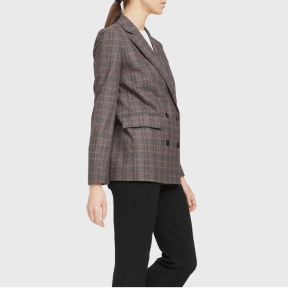 NWT Theory Piazza Plaid Double Breasted Blazer Jacket Multi Griffin Virgin Wool